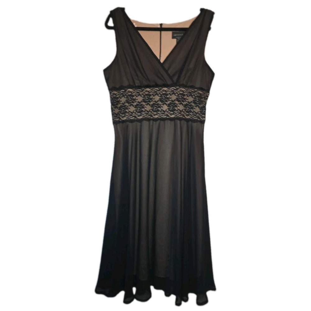 CONNECTED APPAREL Size 12 A-Line Dress Black Beige Lining Lace Accent Sleeveless